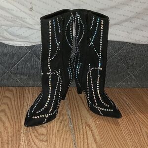 Sparkling Black Rhinestone Boots